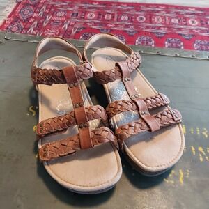 Aetrex Reese SC124W Brown Leather Braided Orthotic Sandals Womens 8.5 EU 39